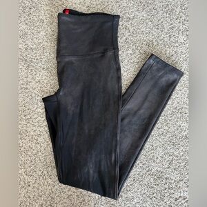Spanx Faux Leather Black Leggings - Medium Petite